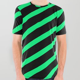 Black and Green Colored Lined/Striped Pattern All Over Graphic Tee