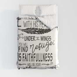 Psalm 91:4 Christian Bible Verse Typography Design Comforter