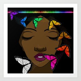 Portrait of a Young African American Woman with Butterflies Art Print