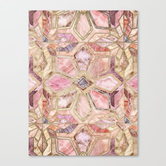 Geometric Gilded Stone Tiles in Blush Pink, Peach and Coral Canvas Print