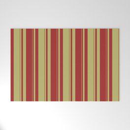 [ Thumbnail: Dark Khaki & Brown Colored Striped Pattern Welcome Mat ]