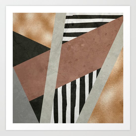 Abstract Geometric Composition In Copper Brown Black Art Print