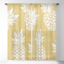 Tropical, Pineapples, Navy Blue ad White Sheer Curtain