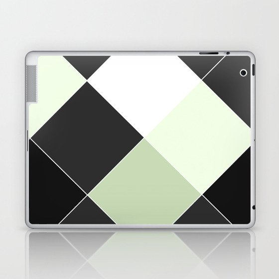 Mint Green Black Gray Geometrical Argyle Diamond Pattern Laptop & iPad Skin