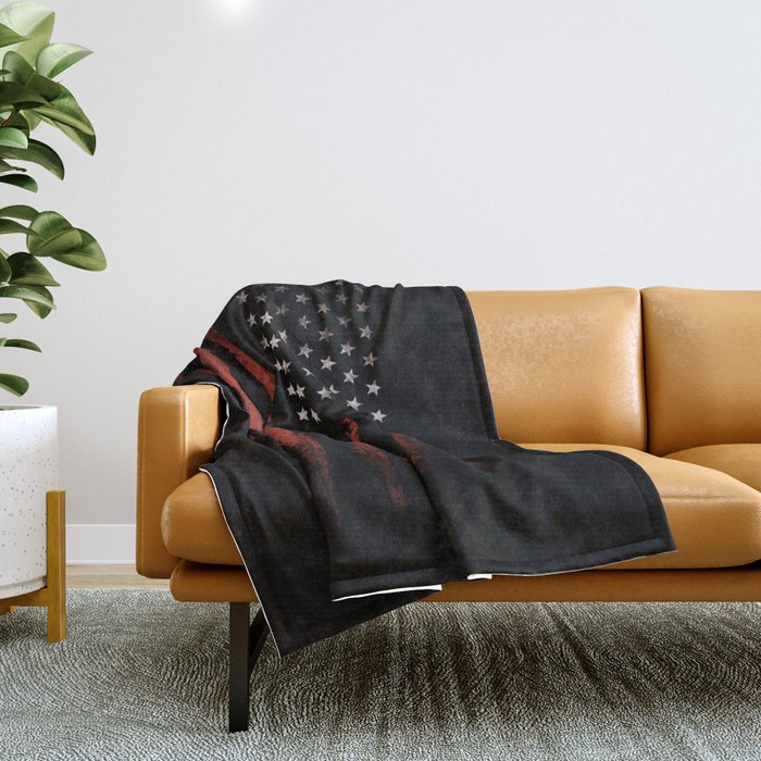 American flag Grunge Black Throw Blanket