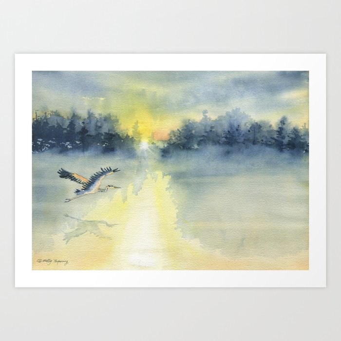 Flying Home - Great Blue Heron Art Print