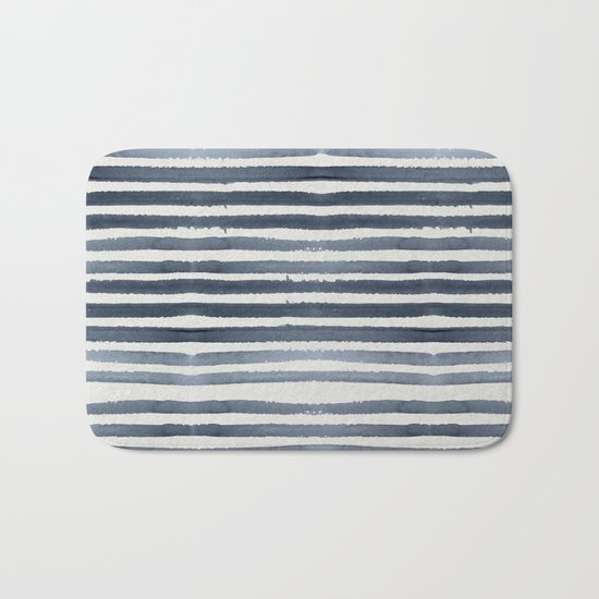 Simply Shibori Stripes Indigo Blue on Lunar Gray Bath Mat
