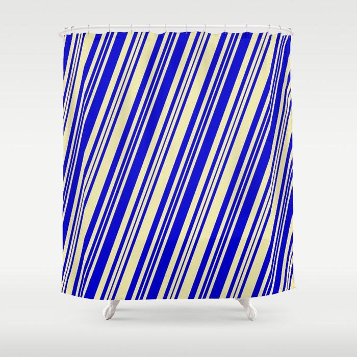 Pale Goldenrod & Blue Colored Lines/Stripes Pattern Shower Curtain