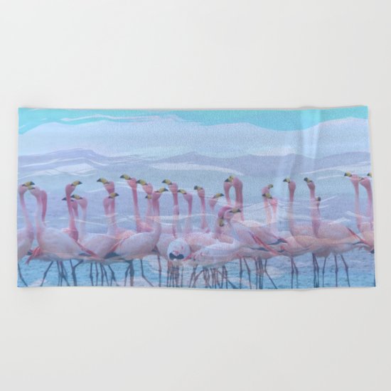 Flamingos #7, fun design Beach Towel