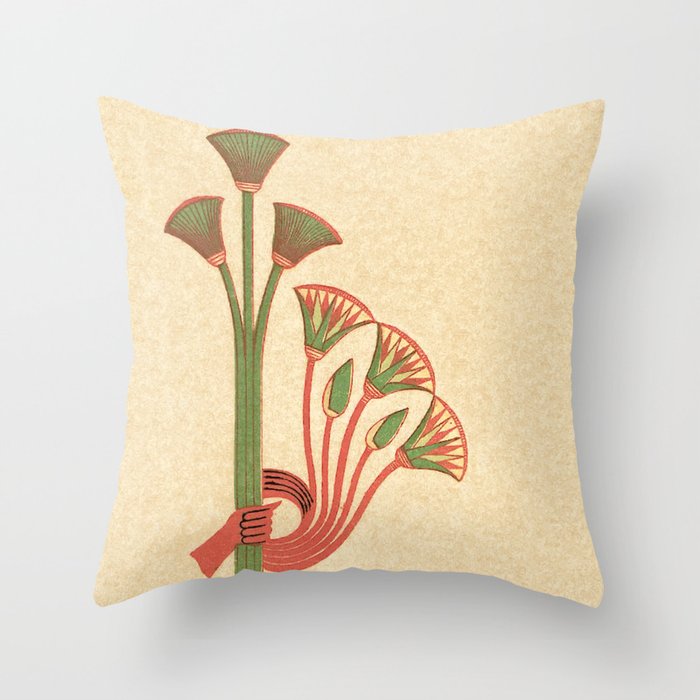 Egyptian Papyrus Plants and Lotus Flowers Throw Pillow
