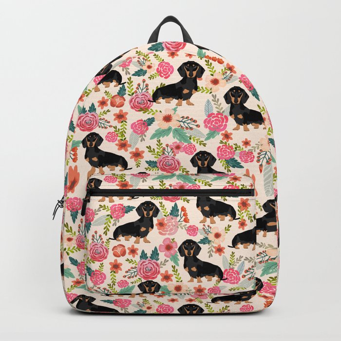 Doxie Florals - vintage doxie and florals gifts for dog lovers, dachshund decor, black and tan doxie Backpack