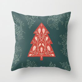 Scandinavian Red Christmas Tree Throw Pillow