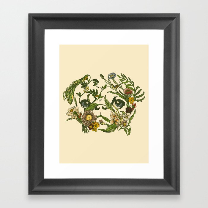 Botanical Pug Framed Art Print