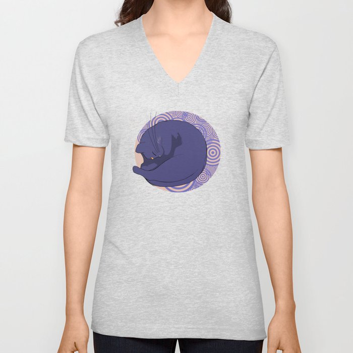 Sleeping MoonCat V Neck T Shirt