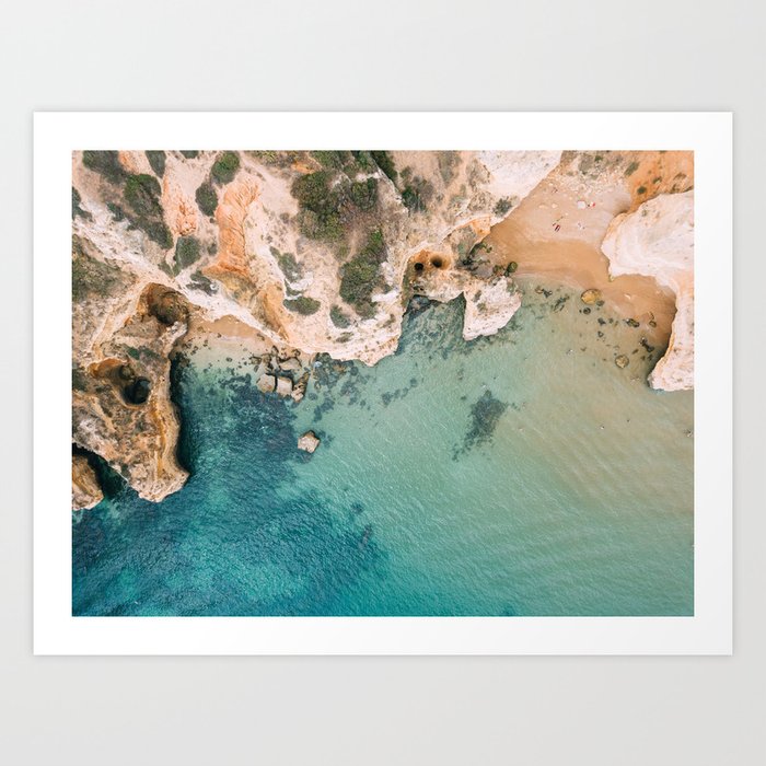 Aerial Ocean Landscape, Lagos Bay Coast Aerial, Algarve Portugal, Ocean Print, Ocean Art, Printable Art, Waves Print, Aerial Photography Art Print