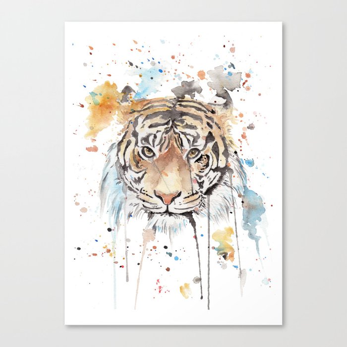 Watercolor Painting Of Picture Portrait Of A Tiger Canvas Print