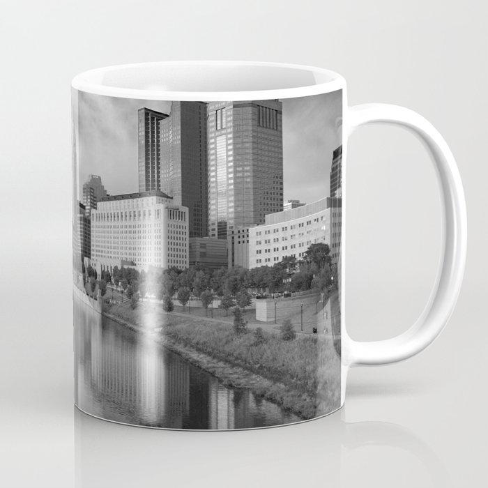 Downtown Columbus Ohio skyline in black and white Coffee Mug