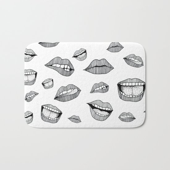 Lips. Black and white drawing. Bath Mat
