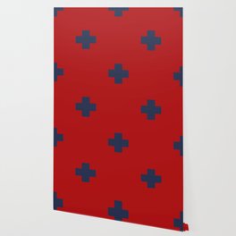 Navy Blue Swiss Cross Pattern on Red background Wallpaper