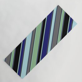 [ Thumbnail: Powder Blue, Dark Sea Green, Midnight Blue, Dim Gray, and Black Colored Striped/Lined Pattern Yoga Mat ]