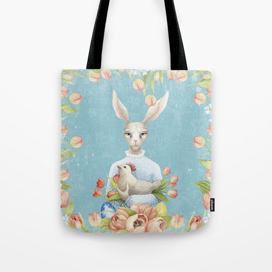 Beautiful Floral Flowers Female Animal Easter Bunny on #Society6 Tote Bag