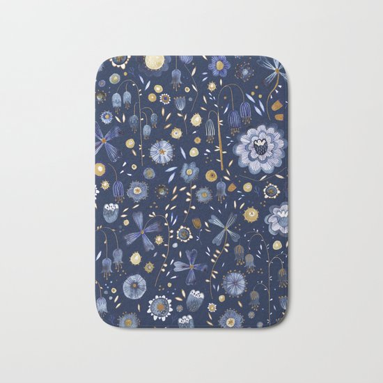 Indigo Flowers at Midnight Bath Mat