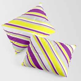 [ Thumbnail: White, Purple, Light Gray & Yellow Colored Lines Pattern Pillow Sham ]