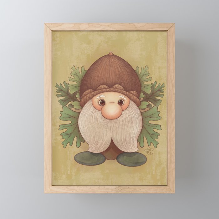 Woodland Gnome With Acorn Hat Framed Mini Art Print
