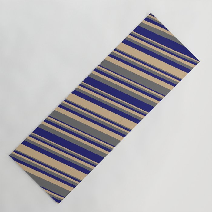 Tan, Dim Gray, and Midnight Blue Colored Lined Pattern Yoga Mat