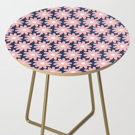 Crayon Flower Smudgy Floral Pattern in Pink, White, and Navy Blue Side Table