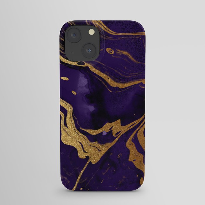 Dark Night Purple And Gold Marbled Texture iPhone Case