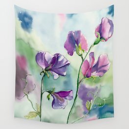 Sweet Pea Watercolour Painting Wall Tapestry