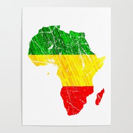 Africa Map Reggae Rasta design Green Yellow Red Africa pride Poster