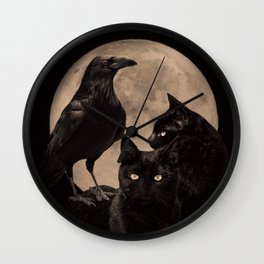 Moon, Raven and Black Cat Magick with Moon Wall Clock