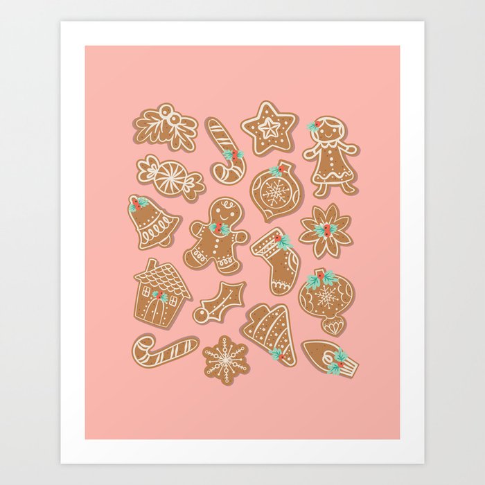 Gingerbread Cookies Pink Art Print