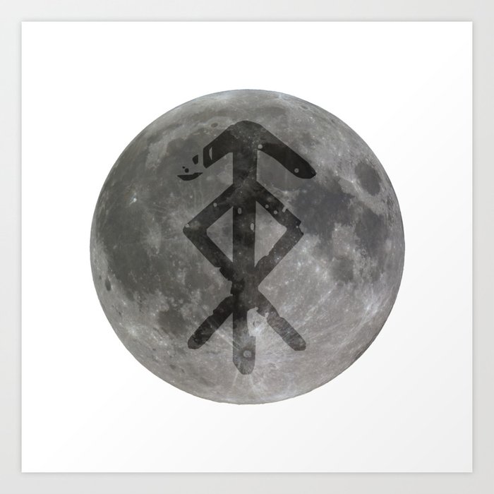 Viking bind rune 'Protection' on moon. Art Print