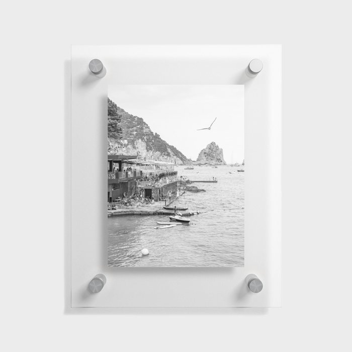 Capri Beach Day Photo | Black and White Travel Photography Art Print | Landscape Photography in Italy Floating Acrylic Print