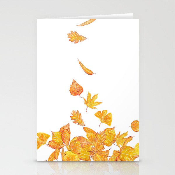 falling yellow leaves watercolor stationery cards by colorandcolor