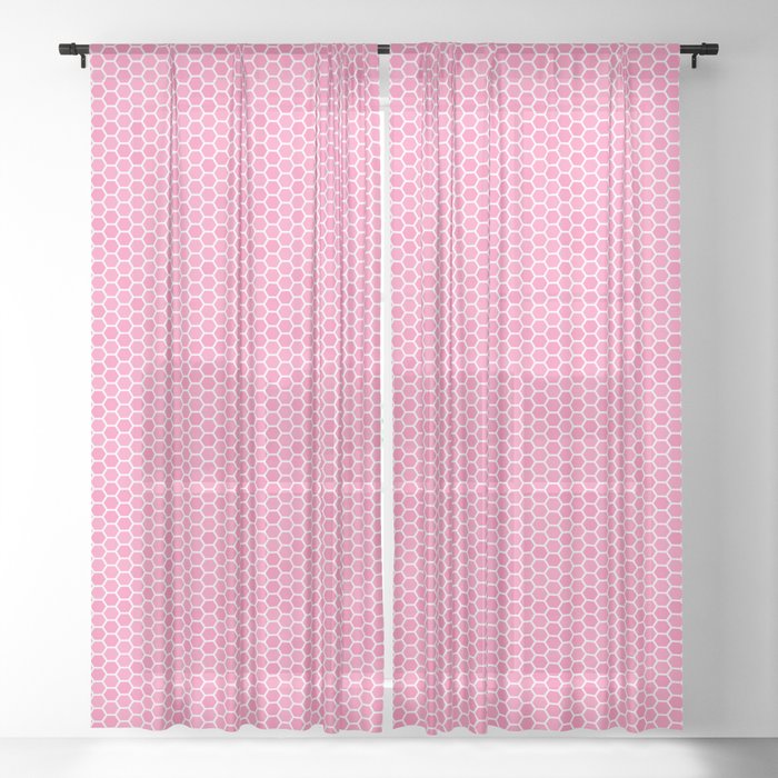 Large Bright Pink Honeycomb Bee Hive Geometric Hexagonal Design Sheer Curtain