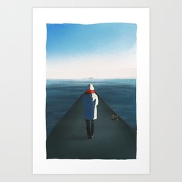 Cold girl in front of the sea Art Print