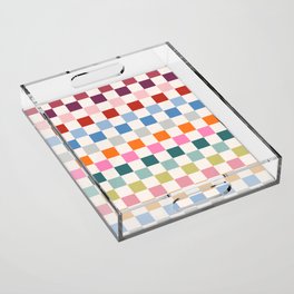 Checkered Retro Colorful Check Pattern Acrylic Tray
