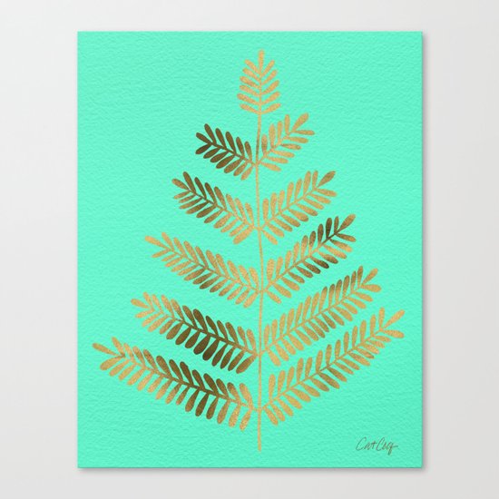 Leaflets – Turquoise & Gold Canvas Print