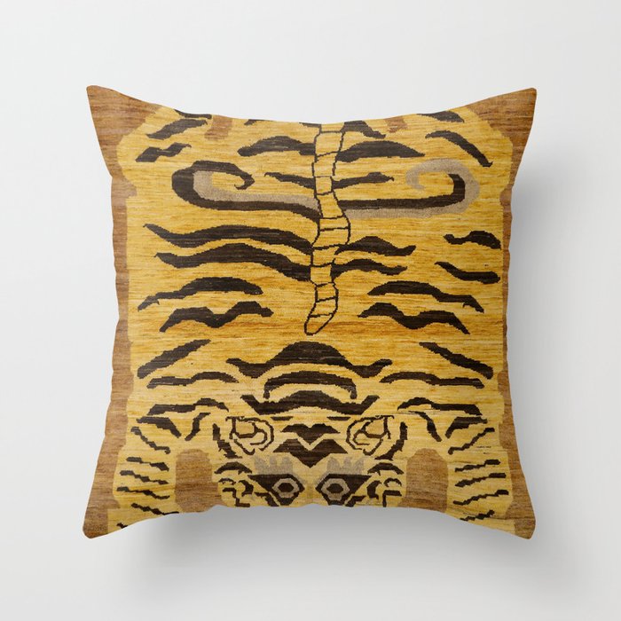 Tiger Rug I 19th Century Authentic Colorful Wild Animal Zoo Vintage Patterns Throw Pillow