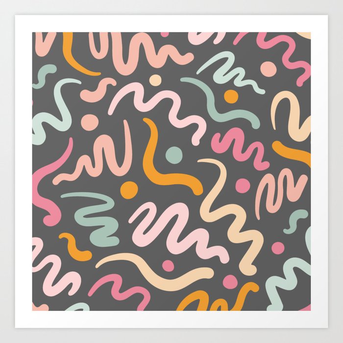 Abstract Organic Shapes Pattern Pink Yellow Green Art Print