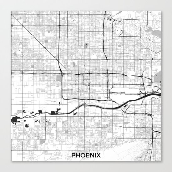Phoenix Map Gray Canvas Print