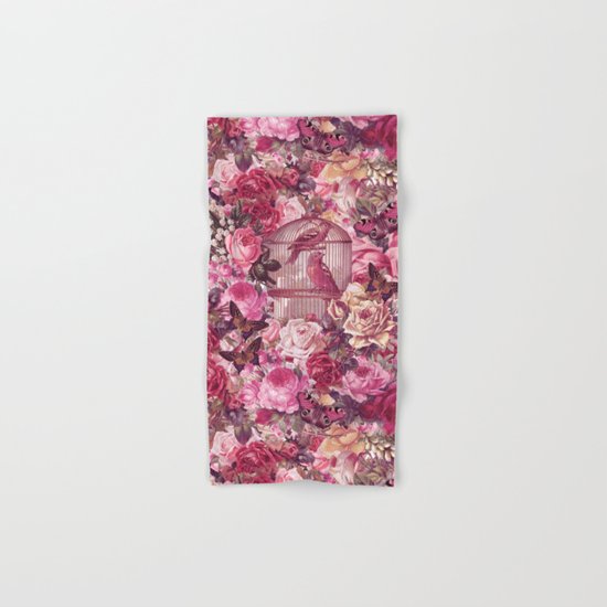 Vintage Bird Cage Flower Pattern Retro Illustration Hand & Bath Towel
