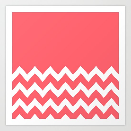 Chevron Colorblock Coral Art Print