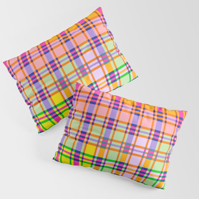 Multi colored gradation neon plaid pattern Pillow Sham