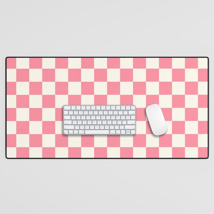 Pink Checkered Pattern Desk Mat