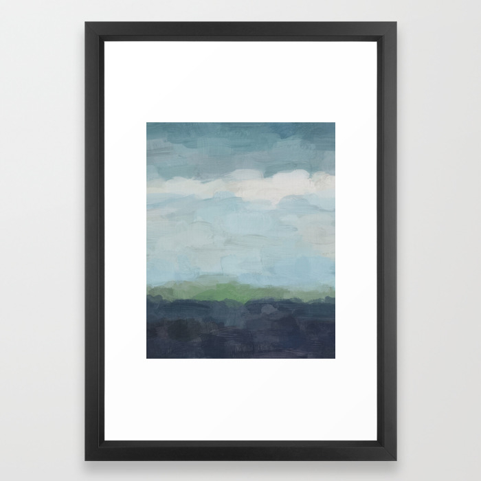 Navy Teal Aqua Sky Blue Green Abstract Wall Art Painting Art Nature Horizon Modern Wall Framed Art Print By Rachelelise Society6